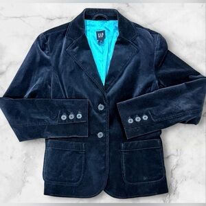 Gap Womens Velveteen Teal Blazer Jacket Lined Lightweight Two-Button Closure SZ4